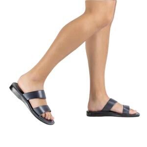 JERUSALEM SANDALS Aviv Gray Leather Wide Strap‎ Sandals Women's Size 9 (40)
